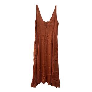 Zara Rust Orange Viscose Slip Midi Dress Women’s Size L Scoop Neckline Excellent